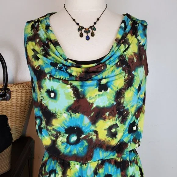 Style & Co. Sleeveless Watercolor Drape Neck Elastic Waist Pullover Dress Size M - Picture 2 of 8